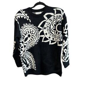 Outlander Sweater Black White Graphic Pullover Wool Blend Vintage 80s Size Small